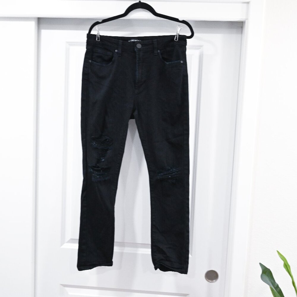 Monfrere Mens Size 34 Greyson Jean in Slash Soiree Black Destroyed Skinny Jean